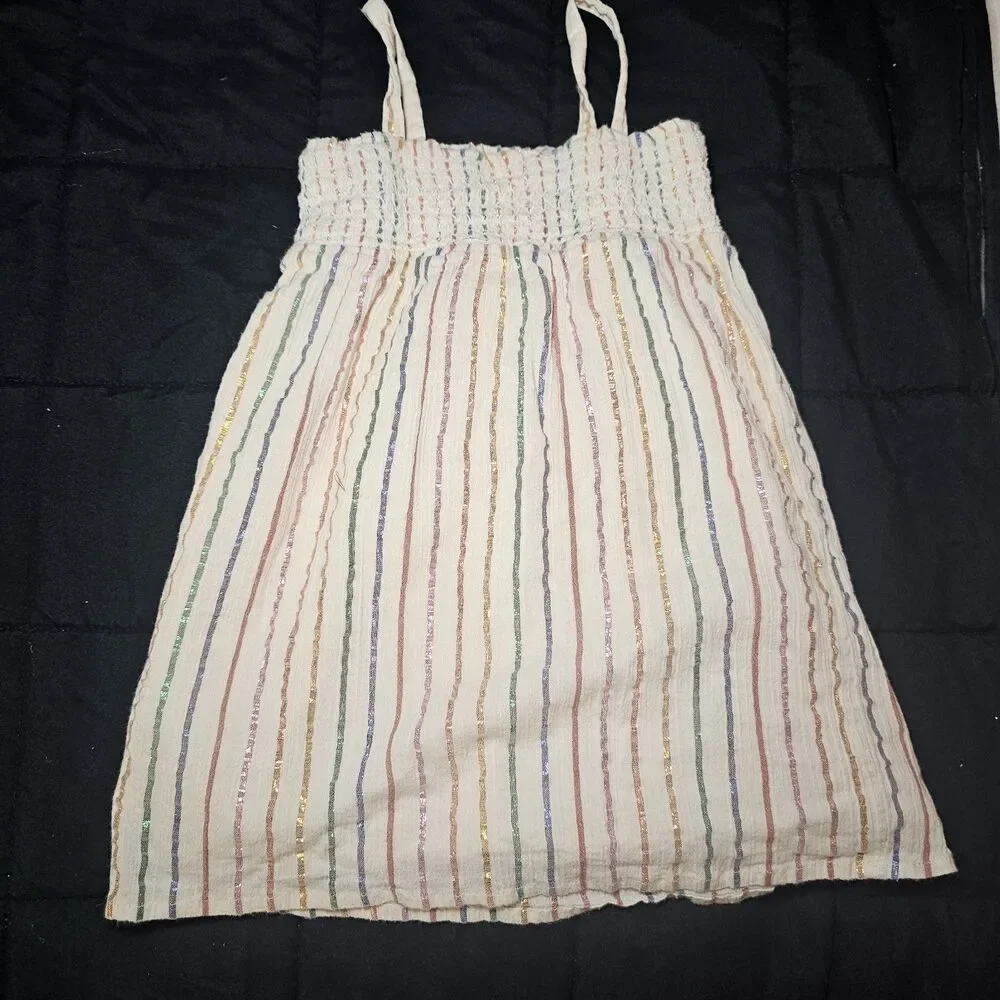 Gap Toddler Girls Metallic Rainbow Striped Smocked Summer Dress Size 3